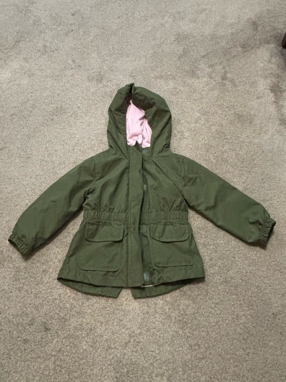 wonder nation Olive Green Hooded Raincoat with Pink Lining